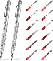 TIEOME 2 PCS Tungsten Carbide Scriber with Magnet with 12 Replacement Marking Tip, Aluminium Etching Engraving Pen Machinist Carbide Scribe Tool Etching Pen With Clip for Glass/Ceramics/Metal Sheet