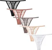 [Yolev] 5 Pack Lacy G-String Thongs for Women T-back Lace Hollow Out Low Waist Thongs Breathable Sexy Panties Underwear