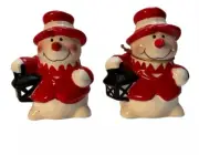 Ceramic Snowman Salt and Pepper Shaker Set Red & White New In Box