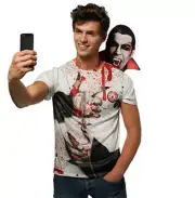 Men Vampire Selfie Shocker Adult Halloween Costume Blood Shirt Zombi Dracula Std