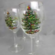4 Spode Christmas Tree Wine Glasses Stemware Gold Rimmed 13 OZ NEW IN BOX