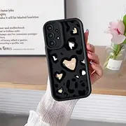YANJIEER ESONG Cute Leopard Print Mobile Phone Case for Samsung Galaxy A32 4G, Ultra Thin Silicone Cute Stylish Aesthetic Girls Women Protective Case with Heart Design Black