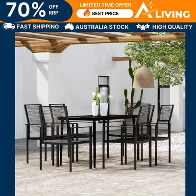 7 Piece Garden Dining Set Black Outdoor Furniture Patio Table Chairs 99206