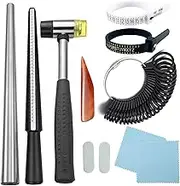 Ring Sizer Measuring Tool 11 Pcs Ring Making Kit, Ring Mandrel, 27pcs Circle Models, Rubber Jewelers Hammer and Polishing Tools Mandrels for Jewelry Making