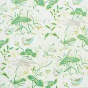 Schumacher Botanical Bird Linen Print Fabric- Lotus Garden / Leaf 8.25 yd 172939