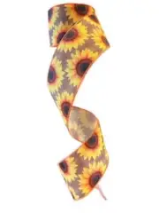 2.5" Wired Sunflowers on Burlap Ribbon (10 Yard Roll)