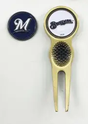 Baseball MLB Golf Divot Repair Tool Bronze 2 Prong Ballmark Milwaukee Brewers