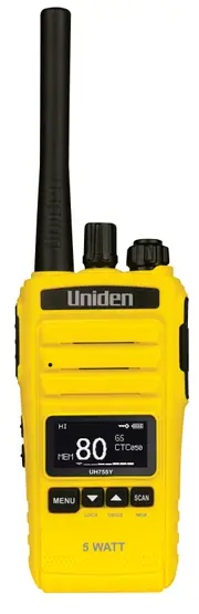 Uniden UH755-Y - 5 Watt UHF CB Splashproof Handheld Radio