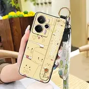 Phone Case Compatible with Realme 14 5G Global, Wrist Strap Anti-dust Waterproof Kickstand Shockproof Dirt-Resistant Ring Cute Cartoon Lanyard