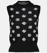 [Dolce & Gabbana] Dolce & Gabbana Logo intarsia wool and silk top AU 20 black