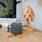 Wood Drink Coasters, Tree Holder with 4 Pieces Coasters (Leaves) for Bar, Home, Kitchen, Natural Wood Home Decor for Table Protection