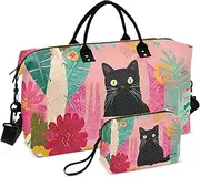 [ZRYSMY] Duffel Bag for Traveling, Garden Cat Black Travel Bag Gym Bag, with Multiple Interior Pockets Shoulder Weekender Bag for Women Men with Toiletry Bag 20.5L x 1.9W x 13.8H, Multi-Colored, one
