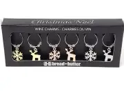 Wine Glass Charms Set of 6 Cocktail Markers Tags Champagne Christmas Holiday