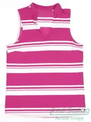 New Womens Puma Cloudspun Valley Stripe Sleeveless Polo Small S Fuchsia MSRP $55