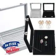 Ring Storage Case Earring Organizer Box Jewelry Display Tray Holder Glass Velvet