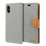 Goospery Canvas Apple iPhone X /XS Wallet Leather Case Denim Stand Flip Fabric Pouch Credit Card Slots Cover - Grey