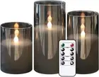 Gray Glass Battery Operated Flameless Led Candles with 10-Key Remote and Timer,