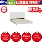 Bed Frame Queen Tufted Bedhead Boucle Fabric White