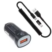 For Galaxy S24/Plus/Ultra Coiled USB Cable 24W Fast Car Charger Micro-USB to