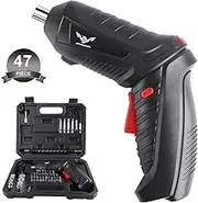 Black Electric Screwdriver, 3.6V Cordless Screwdriver Rechargeable with 44pcs Screwdriver Bit Set, Front LED Light, Flexible Shaft, Micro USB, Carrying Case, Easy for Small Home Projects