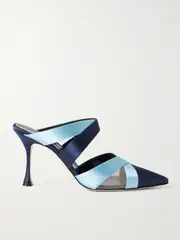 [Manolo Blahnik] Manolo Blahnik - Oyounak Gala Rial 90 Two-tone Satin Mules - Navy - IT40.5 IT 40.5 Blue