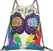 JEJEA Left And Right Brain Advantage Print Drawstring Backpack Waterproof Back Bag Cinch Bags Swim Gym Travel Bag For Men Women, White, One Size