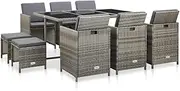 Patio Furniture Sets 11 Piece Outdoor Dining Set with Cushions Poly Rattan Grey