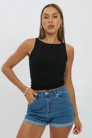 Black Boat Neck Tank Top Rib - Size 16XL, Women's Tank