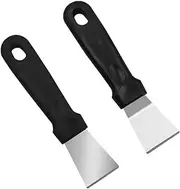 2 Pack Griddle Scraper Tool Metal Small Grill Scraper for Outdoor BBQ Stiff Grill Pan Cleaning Scraper Spatula, No Need to Change Flexible Blades