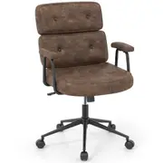 Costway Executive Office Chair PU Leather Upholstered Gaming Desk Chair Height Adjustable Swivel Chair Brown