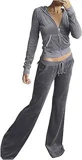 [Olivcker] Women Sweatshirt Velour 2 Piece Outfit Tracksuits Long Sleeve Zipper Hooded Jacket Wide Leg Pants Casual Y2K Suit A1-gray~lightning Deals of Today Small, A1-gray~lightning Deals Of Today