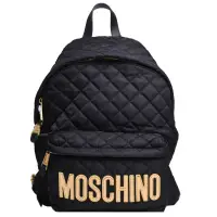 在飛比找Yahoo奇摩購物中心優惠-Moschino 品牌金色字母LOGO圖騰尼龍菱格紋後背包(