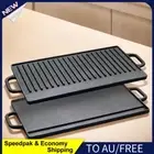 AU Grill Pan Cast Iron Griddle Pan for Steaks Broil Bread Eggs Pancakes Vegetabl