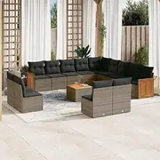 14 Piece Garden Sofa Set with Cushions Grey Poly Rattan Patio Bar Sets