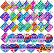 50 pcs Random Color Mini Squeeze Pop Bubble Fidget Sensory Toys, Mini Keychain Wrap Small Relieve Anxiety Stress Toy, Pop Bulk Silicone Classroom Prize for Kids Adult Party Gift