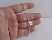 ROSARY ANKLET 925 STERLING SILVER W/ ROSARY CHARM/ LOBSTER LOCK / 10''