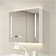 Bathroom Medicine Cabinet, Three-Color LED Light, Wall-Mounted Mirror Cabinet with Storage Rack, Suitable for Corridors, Bedrooms and Living Rooms (Color: White, Size: 70cm)