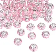 50Pcs 14mm Large Hole Glass Beads Pink European Loose Faceted Craft Bead