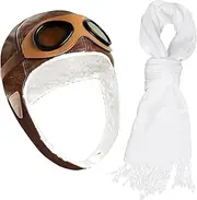 Pilot Aviator Costume for Kids Retro Aviator Hat Pilot Hat with Goggles and Withe Scarf for Birthday Party Halloween Cosplay