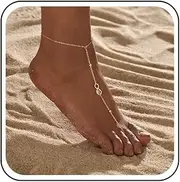 [Xduargs] Boho Infinity Barefoot Sandals Anklet Vintage Infinity Endless Love Anklet Bracelet Gold Beaded Anklet Bracelet Layering Bead Chain Anklet Vintage Bead Ball Foot Chain Jewelry for Women, Zinc