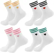 [QINGYIWL] 4 Pairs of Women's Tennis Socks, 35-38 Sports Socks, Women's Tennis Socks, Heart Cotton Socks for Valentine's Day, Wedding Anniversary Gifts, White, One size