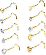 [JOERICA] 10 Pcs 20G Stainless Steel Screw Nose Studs Rings CZ Labret Silver Gold Nose Stud Piercing Jewelry Set