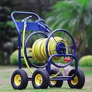 PP-Kic Garden Hose Reel Cart, Metal Hose Storage Cart, Industrial Heavy Duty Hose Reel, Solid Wheel Hose Storage Rack, Holds 150M of 1/2" Hose, Swivel Adjustable Spray Gun Head,100m1/2 inch