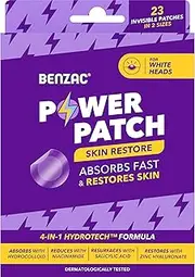 Benzac Power Patch Skin Restore, 23 Invisible Hydrocolloid Pimple Patches in 2 Sizes, 4-in-1 HydroTech Formula Absorbs White Heads Fast & Restores Skin, Water and Sweat Proof, Make-Up Friendly, For All Skin Types