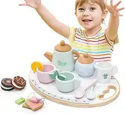 Wooden Tea Set,Kitchen Tea Toys | Wooden Party Scoop Kids Kitchen Accessories Pretend Playset for 3-5 Year Old Girl Birthday