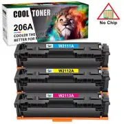 3PK Toner Compatible With HP 206A W2110A LaserJet Pro M255dw MFP M283fdw No Chip