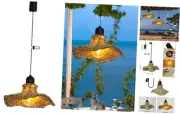 Battery Operated Boho Pendant Light Outdoor Bohemian Woven Rattan Chandelier