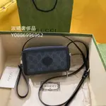 二手精品 GUCCI 古馳 黑色老花雙G 盒子包 帆布包 斜挎包 化妝包 小方包 671674 現貨