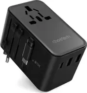 CHOETECH PD5022 70W EU/US/AUS/UK Travel Adapter with Built-in USB-C Cable - Black