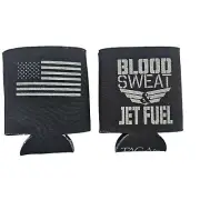 Private Jet FBO American Flag Black & Silver Can Koozies